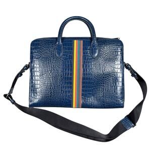 PAUL SMITH BLUE ALLIGATOR TEXTURED LEATHER BRIEFCASE